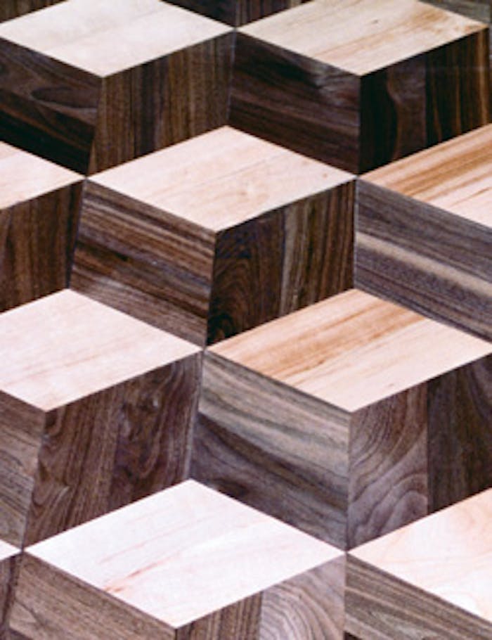 This rhombs pattern is easy to make from scrap pieces of strip flooring.