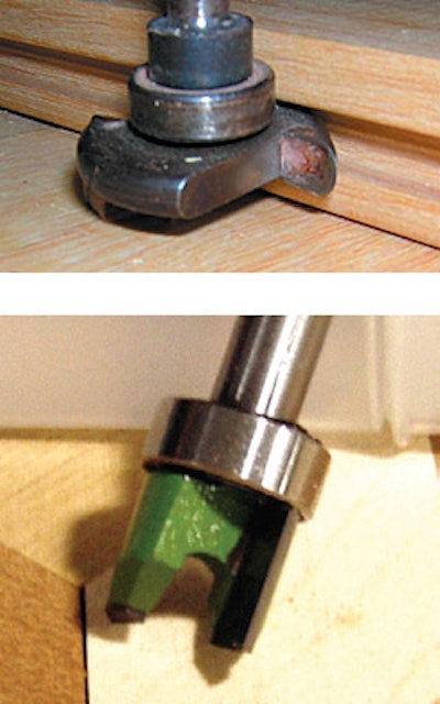 Custom floors require specialized router bits, such as (top) the grooving bit and (bottom) a bit for dropping in inlays.