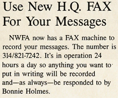 NWFA's 'The Log' newsletter, part of the magazine in August/September 1988, touts the latest in fax technology.