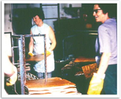 The early pressing process on factory-finished squares.