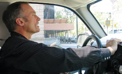 Downs battles the notorious Manhattan traffic.