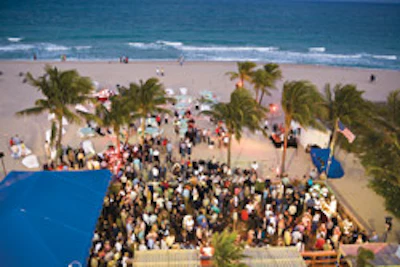 The opening reception of the National Wood Flooring Association 2008 convention in Fort Lauderdale, Fla., is held oceanside.
