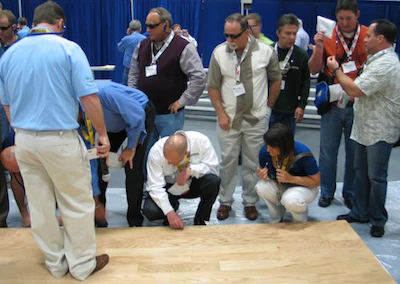 UV floor finish demo during 2011 NWFA wood floor expo in San Diego