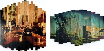 Cityscape photo applied to reclaimed wood flooring