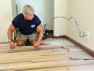 Gary racks out a floor at a home in River Edge, N.J.
