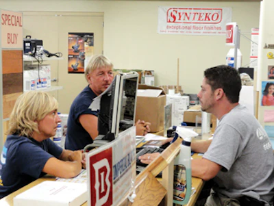 To grab some sealer and natural oil finish, Gary and Lisa make a stop at All State Flooring Distributors in Fairfield, N.J.