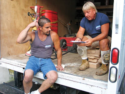 Gary and Pete DiMarco discuss the itinerary and supply list at the day's outset.