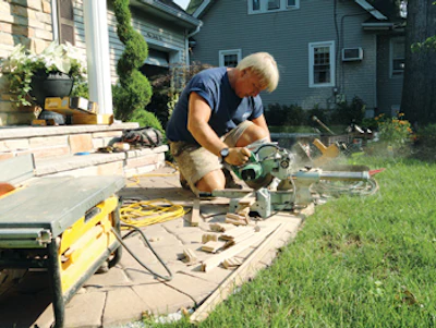Gary uses the chop saw to cut end pieces.