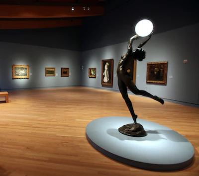 Wood flooring and interior at Crystal Bridges Museum of American Art in Bentonville, Arkansas, a museum with ties to Walmart