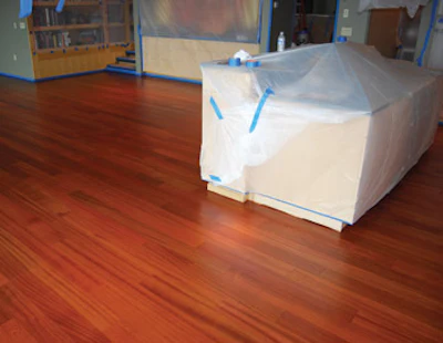 Five-inch-wide Brazilian cherry plank was dyed to 'pre-darken' it.