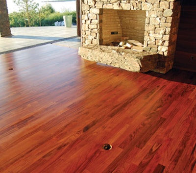 The homeowners didn't want to wait for this new Brazilian curupay floor to naturally darken, so aniline dye was used to give the appearance of a more-aged curupay floor. (Photo courtesy of John Christopherson at Olympia, Wash.-based Christopherson Wood Floors.)