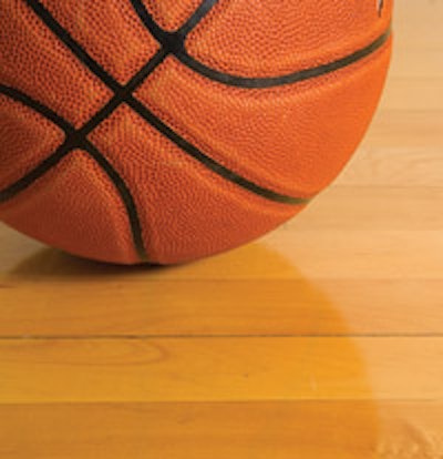 photo of basketball on a court floor