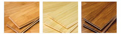 Types of bamboo construction include (from left): traditional horizontal construction, vertical construction (in bamboo's natural color), and strand bamboo. All photos this page courtesy of Cali Bamboo.