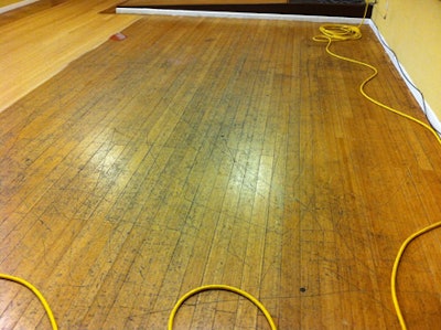 photo of bamboo floor before resanding