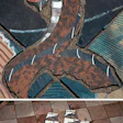 These intricate inlays of a sea serpent and wave-tossed ship accent Meadows' end-grain floor.