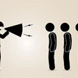 illustration of a man using a megaphone to shout at three people