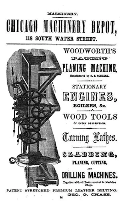 photo of an old ad for the first wood planing machine