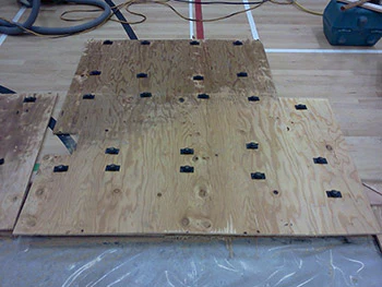 photo of a gym floor repair job