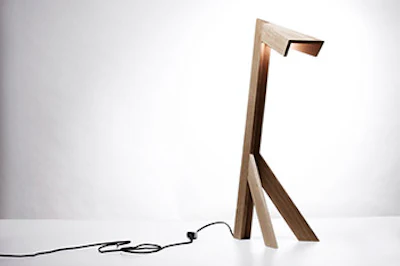 photo of a lamp made from wooden floorboards
