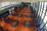The weight room in the Hatfield-Dowlin Complex at the University of Oregon has an ipé floor. (Eric Evans)