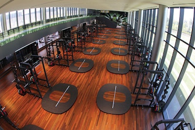 The weight room in the Hatfield-Dowlin Complex at the University of Oregon has an ipé floor. (Eric Evans)