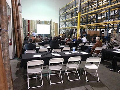 Brett Miller, NWFA vice president of education and certification, lectures attendees at the Environmental Effects on Wood Flooring school in Las Vegas, Jan. 23.