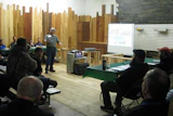 Jon Namba, owner of Namba Services Inc. and an NWFA Regional Instructor, leads an NWFA school at Erickson's Flooring & Supply in Ferndale, Mich.