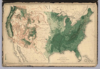 “United States, Showing the Relative Average Density of Existing Forests.” From Department of the Interior, Census Office,Sixteen Maps Accompanying Report On Forest Trees Of North America, By C.S. Sargent, 1884.
