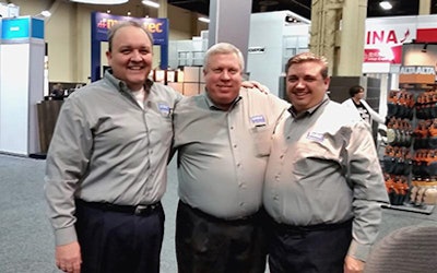 Three Stauf men, (from left) David Ford, Mark Long and John Bast III, are taking part in a weight loss challenge for charity in the months leading up to the 2015 NWFA Wood Flooring Expo, April 28–May 1.