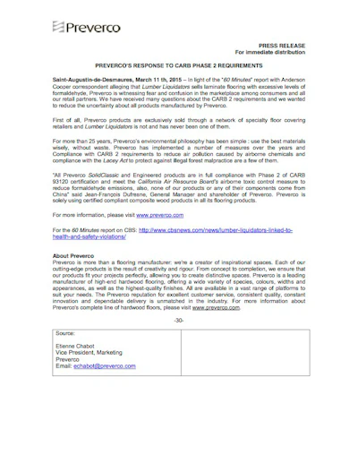 Press Release Preverco Carb 2 Response March 2015 1