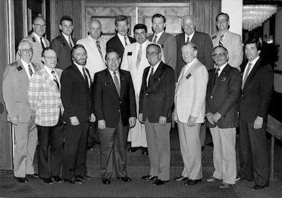 Bill Price Sr. (middle) was a member of the original NWFA board of directors, pictured here during the inagural NWFA convention in St. Louis in 1986.
