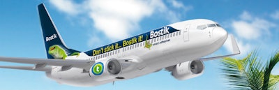 Bostik Inc. put its brand on a Boeing 737, which will fly four times a day to 47 possible destinations in 20 countries.