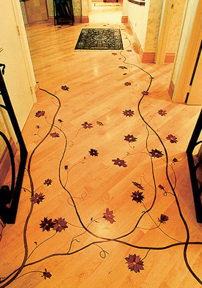 Flowered vines naturally criss-cross in this maple floor. - Click to enlarge