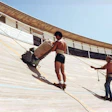 Workers sanding the Velódrom d'Horta.