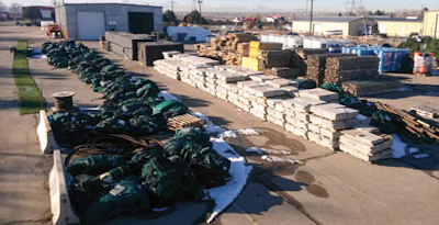 Top: H2Hotel in Sonoma County, Calif., bought its 1,200 square feet of gym floor from repurposedMATERIALS for a meeting room. Bottom: The RepurposedMATERIALS warehouse near Denver.