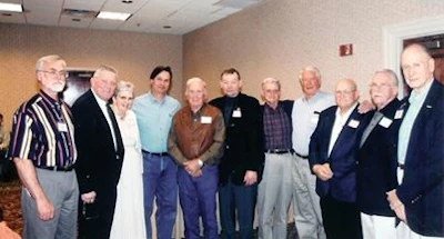 In this 1998 photo, some of the teaching greats of the early NOFMA schools were gathered. Shown are, left to right, Mickey Moore, Steve Houlihan, Patsy Davenport, Daniel Boone, Harold Reid, Lon Musolf, Gray Moulthrop, Warner Tweed, Roland Holder, Farris Kennon and Hank Williams.