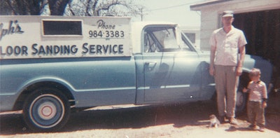 I got an early start in the wood flooring business: This is me and my dad, Ralph, circa 1968.