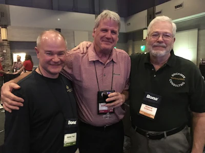 Connecting with old friends: BCC pro James Toal of Floors of Distinction Inc., Bona's Dave Darche and event speaker Howard Brickman of Brickman Consulting.