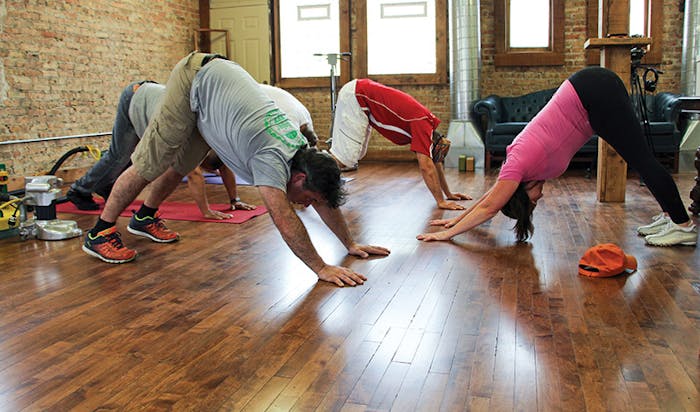 Yoga for wood flooring pros? Absolutely! My brother and wood flooring pro, Mike McDermott, finds that it's necessary to do some yoga daily in order to keep doing the hard, physical labor involved in his profession.