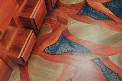 'Bramble Sky' features an organic web of mahogany with white oak and poured-resin shapes.