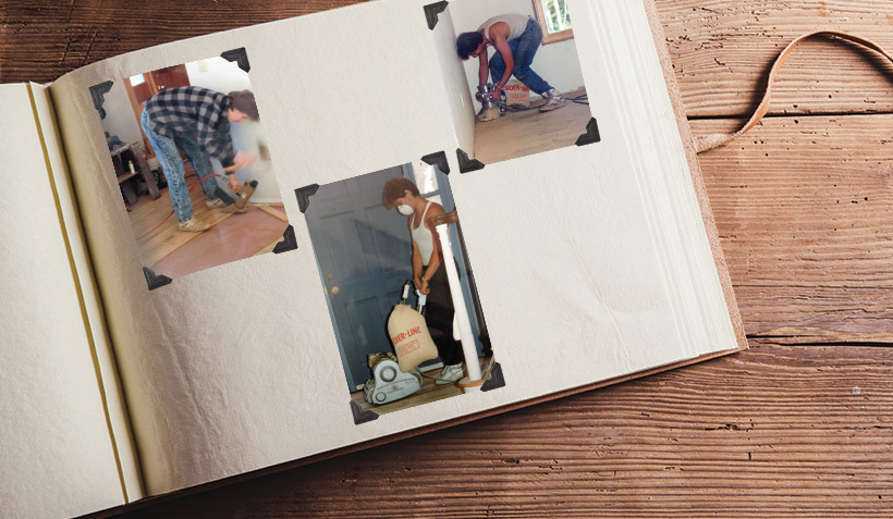 Wood flooring fashion three decades ago: acid-washed jeans, white high-top sneakers and the classic white tank top, as modeled by Wood Pro's branch manager (and Wood Floor Business blogger) Stephen Diggins. 'Look at the 110 sander,' he says. 'We could not afford a big machine.'