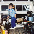 Left, Cody Griffith traces his wood flooring heritage back to his great grandfather, Albert Griffith. Center, Cody Griffith stands in the back of a work truck as a young boy. Right, Griffith's son, Connor, ready for a day of labor.
