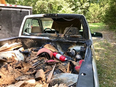 Stephen King of SAP Hardwood Floors said in an Instagram post that a stain rag left in the bed of his truck set off a fire.