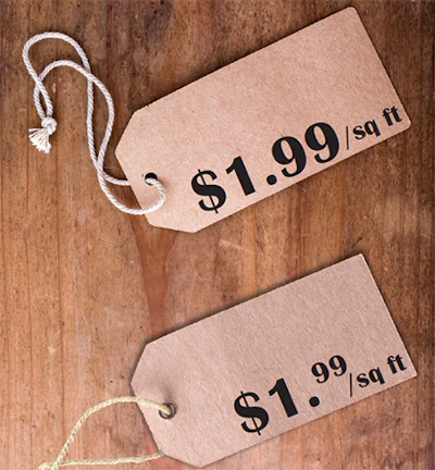 The bottom price tag feels less expensive to your customers because of the small font size for the 99 cents.