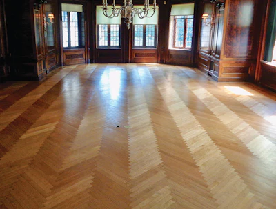 The dining room after all coatings were removed and hardening oil applied.