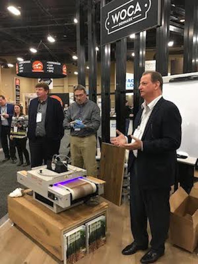The new WOCA USA coating system is demonstrated during TISE 2019.