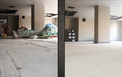 A before-and-after image of the subfloor that won first place in the 2018 Worst Subfloor Contest.
