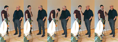 Broadleaf Hardwoods Owner Ethan Abrudeanu chats with his first mentor in the industry, Peter Maris.