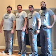 When we were kids, my dad always told us: 'When ya look good, ya feel good, when ya feel good, ya do good.'' I've put this into play in my business. Everyone having matching work wear is not only great for the guys but looks professional to the clients. In this pic are Mike Lawson, Dave Tencate, me and my brother Ken Portu. Missing from this pic is the fifth member of our sanding team, Jason Davis.