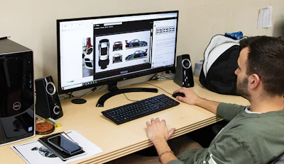 Sign Edge installer Dan Parker designs a wrap for a client.